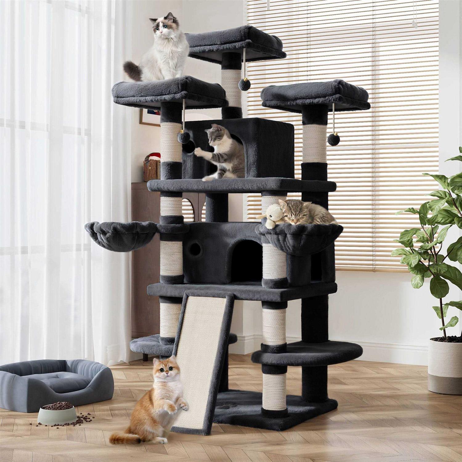 Amolife 68 Inch Cat Tower Multi-Level / X-Large Cat Tree King with Scratching Posts Kitty Pet Play House