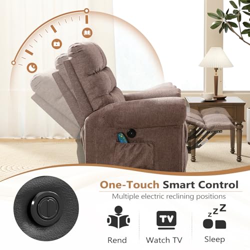 ANJ Large Power Lift Recliner Chair with Massage and Heat for Elderly Big People, Electric Wide Recliners, Heavy Duty and Safety Motion Fabric Reclining Mechanism with USB Ports, Side Pocket, Camel