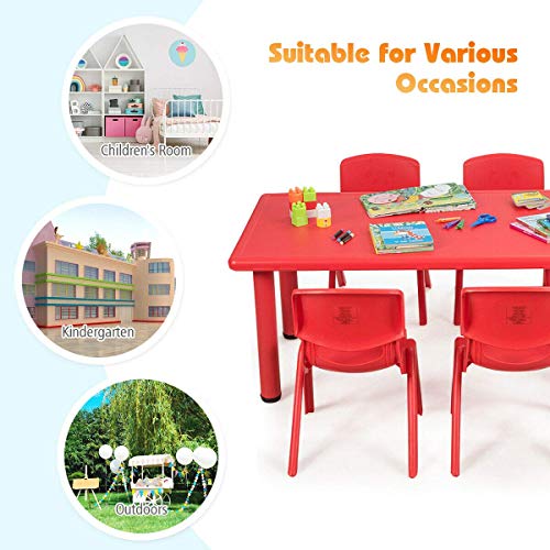Costzon Kids Table and Chair Set, 4 Pcs Stackable Chairs, 47 x 23.5 Inch Rectangular Plastic Activity Table Set for Children Reading Drawing Playing Snack Time, Toddler School Furniture (Blue)