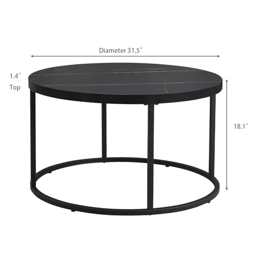 CENSI Natural Oak Round Coffee Table for Living Room, 31.5" Modern Wood and Metal Center Coffee Table with Extra Thick Tabletop (Light Wood)