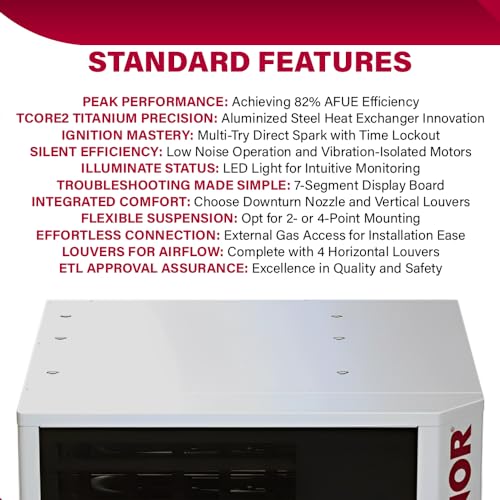 Reznor Model UDX-75 Unit Heater | Natural Gas or Liquid Propane 75,000 BTU | Heat Exchanger, Forced Air/Fan, Direct Spark Ignition, Low Noise | for Residential Garages, Workshops, and Warehouses