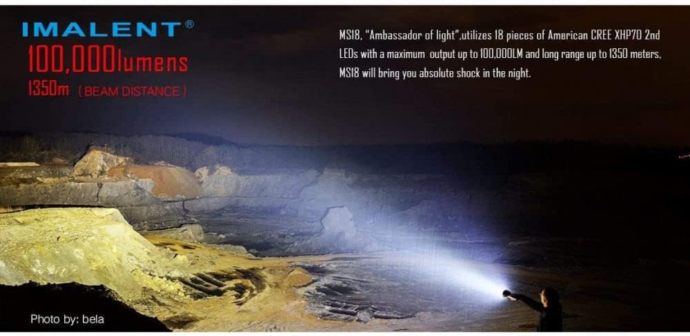 IMALENT MS18 Flashlight LED Rechargeable Bright Light with 100,000 Lumens - Case has a Strap, Wall Plug, & O-Rings - Bundle Includes a Lumintrail LTK-10 Keychain Light
