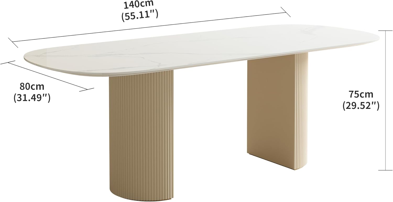 55.11" Oval Dining Table for 4 to 6, Marble Kitchen Table Sintered Stone Tabletop with Carbon Steel Pedestal Base, Modern Dining Room Table for Restaurant Furniture White