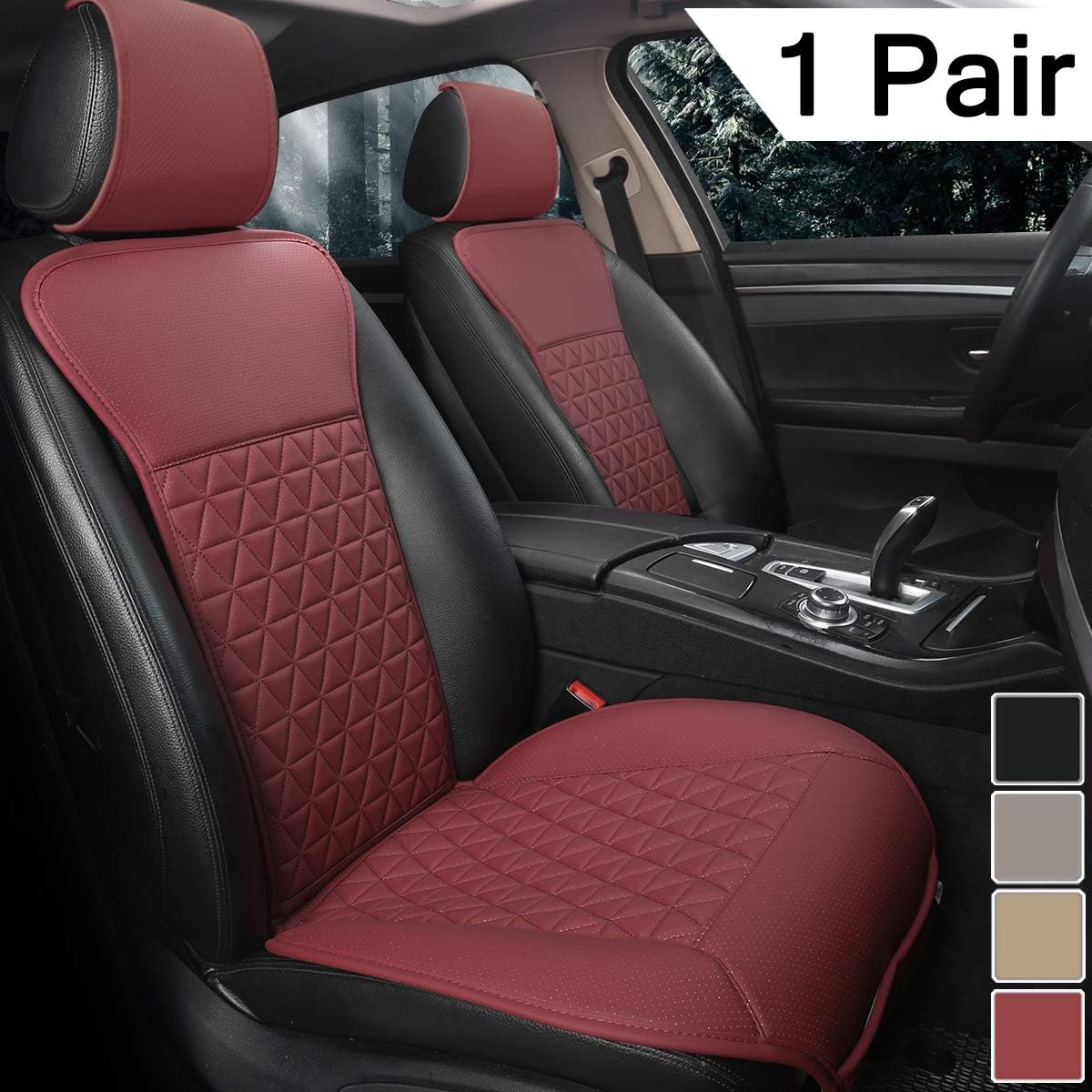 Black Panther 1 Pair Luxury PU Car Seat Covers Protectors for Front Seats, Triangle Pattern, Compatible with 95% Cars (Sedan/SUV/Pickup/Van) - Black