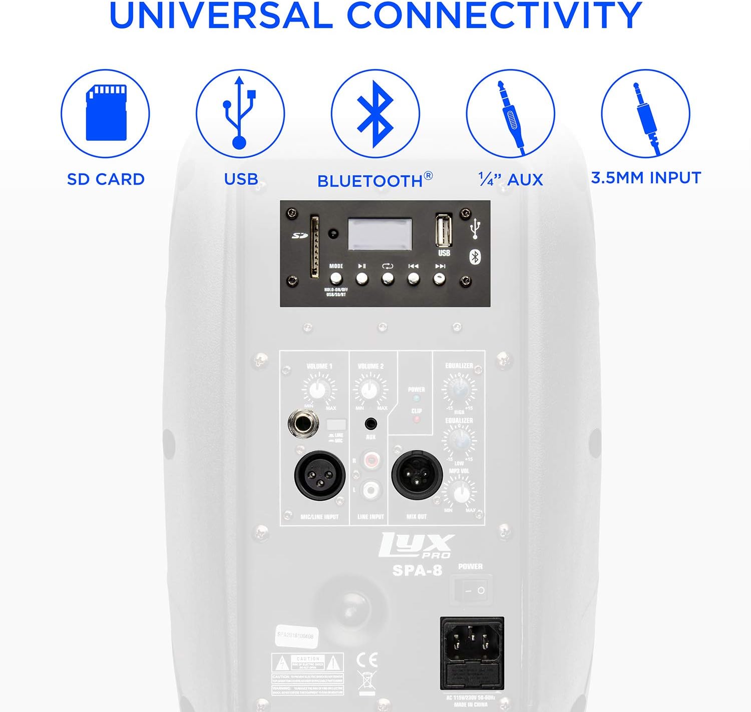 LyxPro 15 Inch PA Active Speaker System Compact and Portable with Equalizer, Bluetooth, MP3, USB, SD Card Slot, XLR, 1/4��, 3.5mm Input, Carry Handles, SPA-15