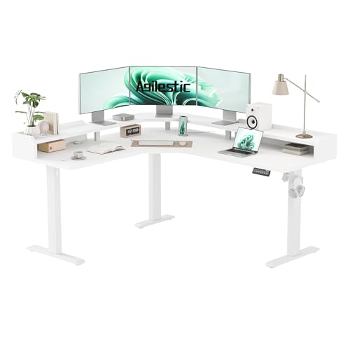 Agilestic L Shaped Electric Standing Desk with 2 Drawers, 63 Inch Ergonomic Adjustable Height Desk with Storage, Corner Desk Sit Stand up Computer Table for Work Office Home, Rustic Brown