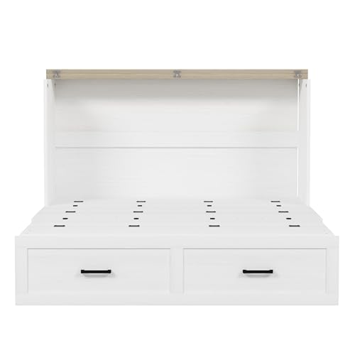 Bellemave Queen Murphy Bed, Cabinet Bed with Charging Station and Storage, Farmhouse Murphy Cabinet with Foldable Panel, Noisy Free, for Guest Bedroom, Living Room, Office, Rustic Gray