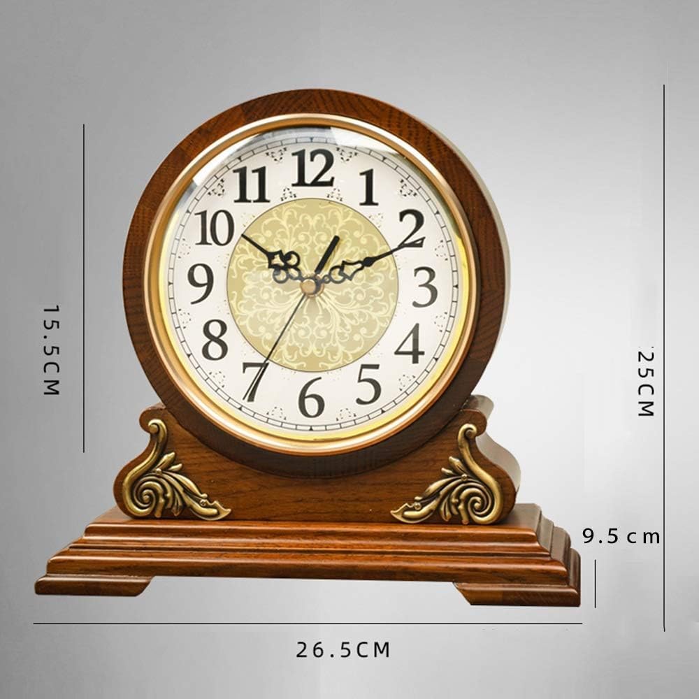 Antique Mantel Clock,Old Fashioned Retro Vintage Table Clock Mute Red Oak Framed Fireplace Clock, Desktop Clock Desktop Ornaments Home Bedroom Table Clock, HD Glass Table Clock Easy to Read.