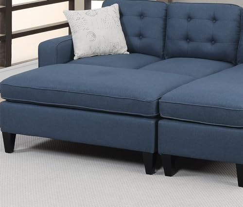 3Pc Reversible Sectional Couches for Living Room, Black Tufted Polyfiber Wood Legs Chaise Sofa with Ottoman Pillows Cushion Couch