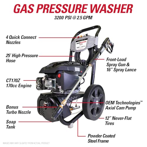 Simpson Cleaning 3400 PSI Gas Pressure Washer, 2.5 GPM Power Washer for Residential Use, CRX Engine, 25-Foot MorFlex Hose, Clean Machine, 49-State (CM61083)