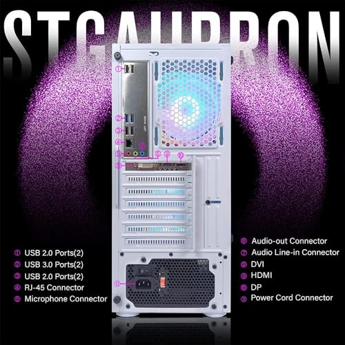 STGAubron Gaming PC Desktop Computer, Intel Core I7 up to 3.9 GHz, Radeon RX 580 8G, 16G RAM, 512G SSD, WiFi, Bluetooth 5.0, RGB Fan x6, RGB BT Sound Bar, Windows 10 Home