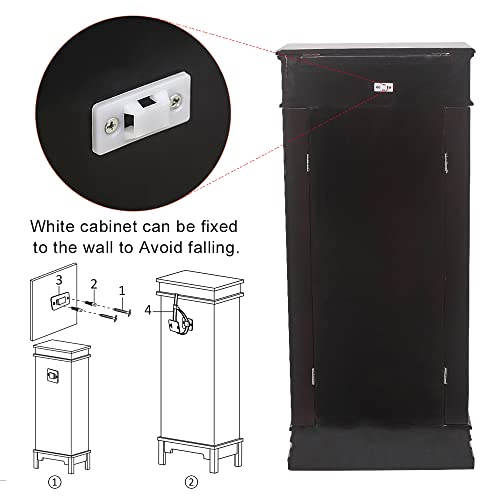 WEI WEI GLOBAL Jewelry Armoire Cabinet with Flip Top Mirror and Compartments - Large Standing Jewelry Chest - Wooden Jewelry Storage Box Organizer - Black