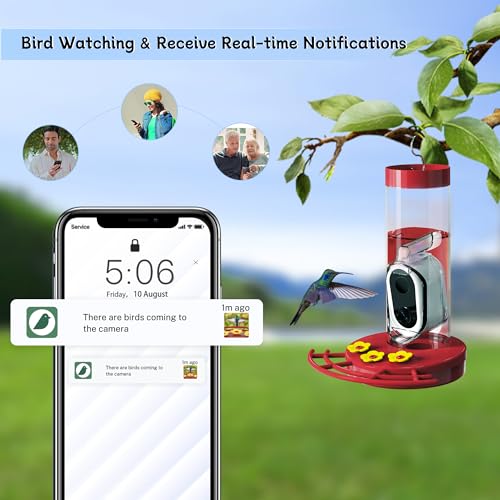TT NATURE Smart Hummingbird Feeder with Camera Solar-Powered, AI Identify&Cloud Storage,Wireless App, Bee and Ant Defense,HD Video for Watching Birds Outdoors(20 Ounces)