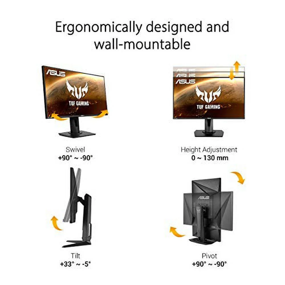 ASUS TUF Gaming VG259QR 24.5? Gaming Monitor, 1080P Full HD, 165Hz (Supports 144Hz), 1ms, Extreme Low Motion Blur, G-SYNC Compatible ready, Eye Care, DisplayPort HDMI, Shadow Boost, Height Adjustable