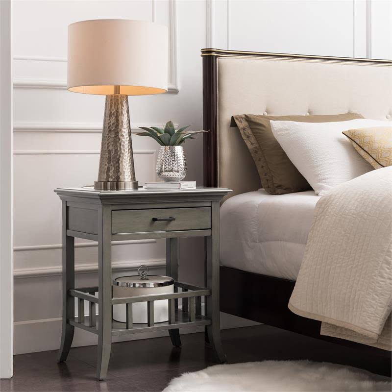 Leick Home Favorite Finds Basket Shelf Nightstand with Top AC/USB Charging Gray - 9070-GR