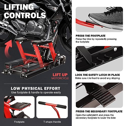 DNA MOTORING Motorcycle Lift Table 1000lbs Capacity Motorcycle Support Stand L 86.2in x W 22in Motorcycle Lift Jack Lifting Range 7.2-30.3in Black TOOLS-00780