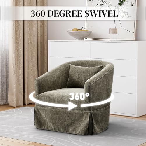 Swivel Accent Chair with Skirt Set of 2, Upholstered Swivel Barrel Chair 360 Degree Fabric Armchair for Nursery, Living Room, Bedroom, Beige