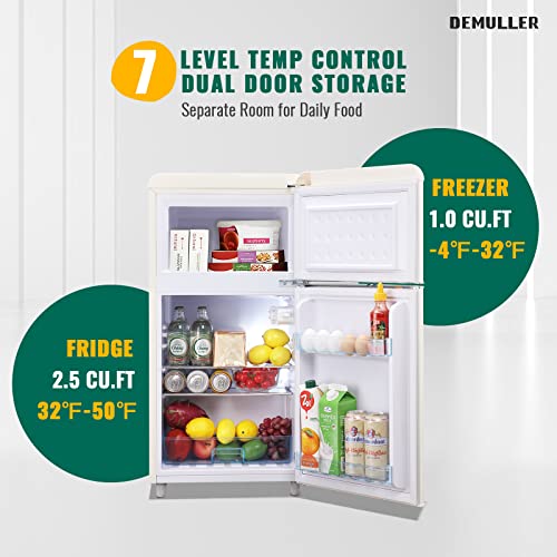 DEMULLER Retro Mini Fridge with two doors and handles Freestanding