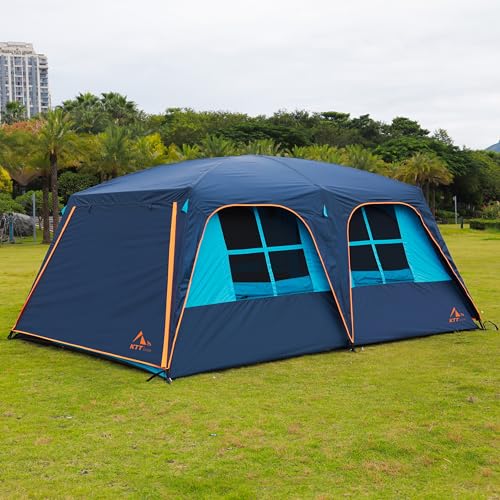 KTT Extra Large Tent 10-12-14 Person(Style-B),Family Cabin Tents,2 Rooms,3 Doors and 3 Windows with Mesh,Straight Wall,Waterproof,Double Layer,Big Tent for Outdoor,Picnic,Camping,Family Gathering