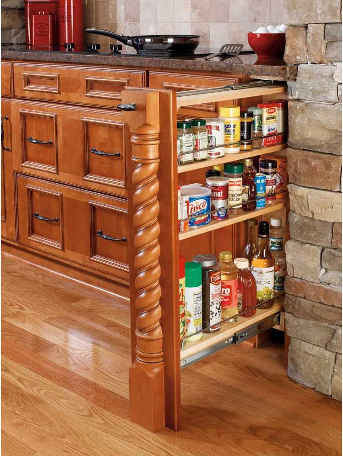 Rev-A-Shelf 432-BF-3C 3 Wood Base Cabinet Pullout Filler Organizer with Adjustable Shelves