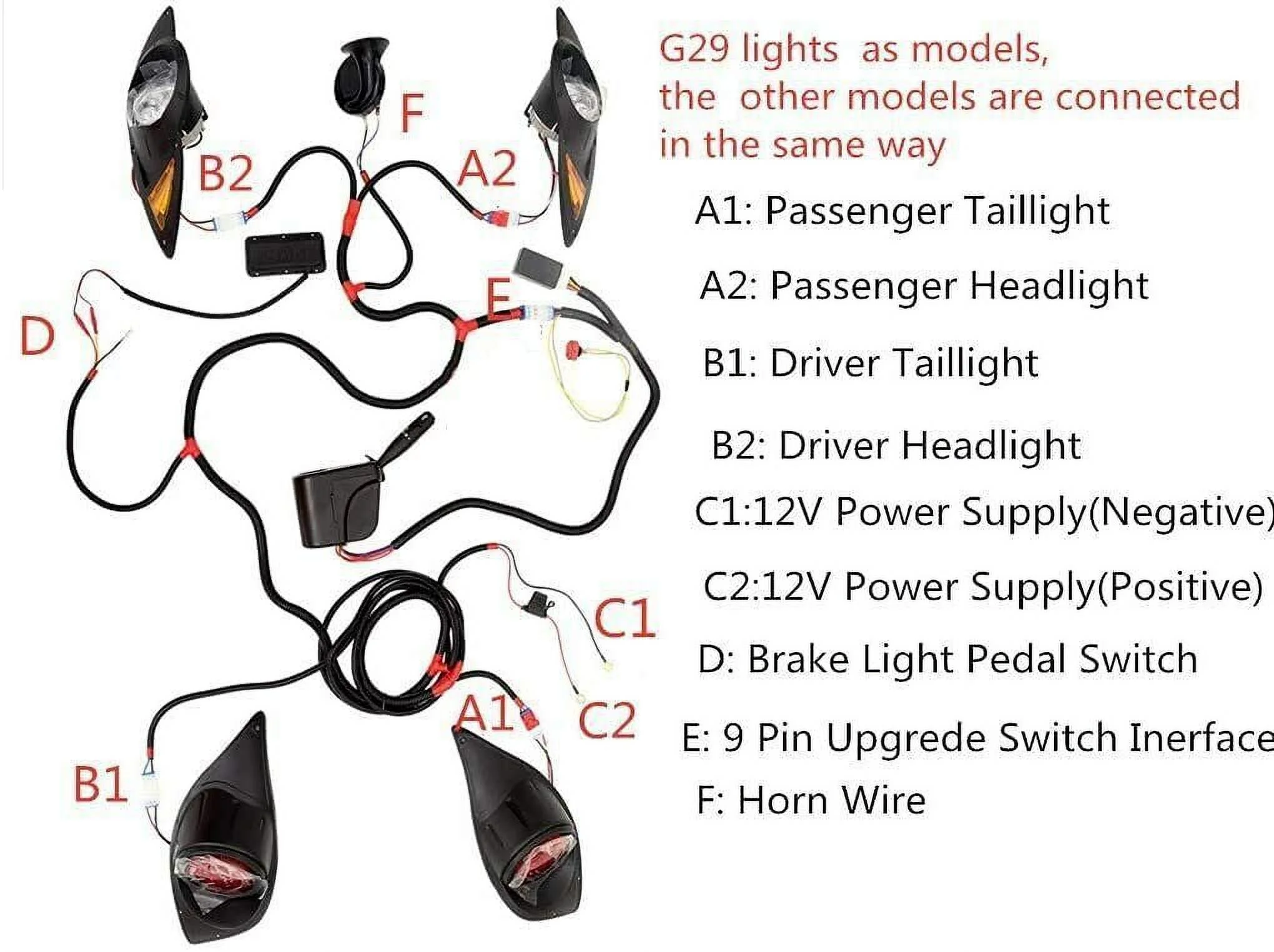 KingFurt Enhance Visibility with Adjustable LED Headlights/Tail Lights for Yamaha G29 Golf Cart - Easy Installation