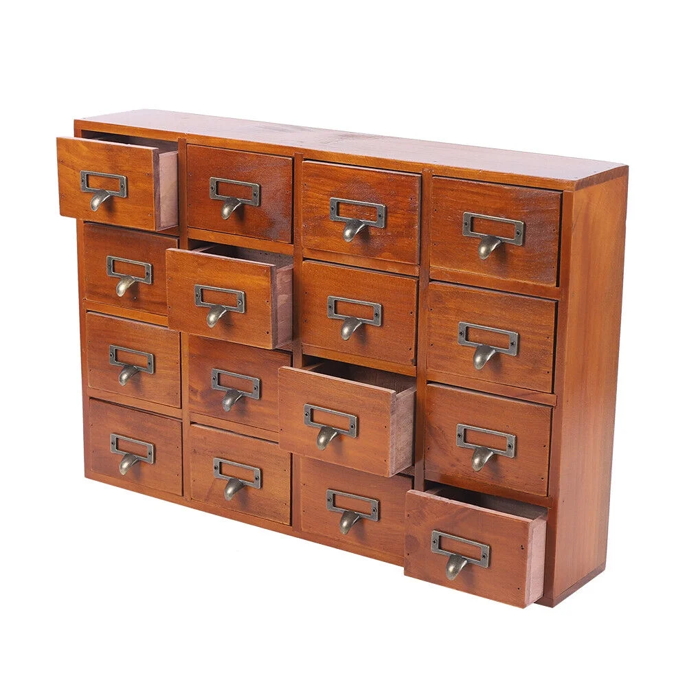 Miumaeov Cabinet 16 Drawers Vintage Wood Apothecary Cabinet Label Holder Card Catalog