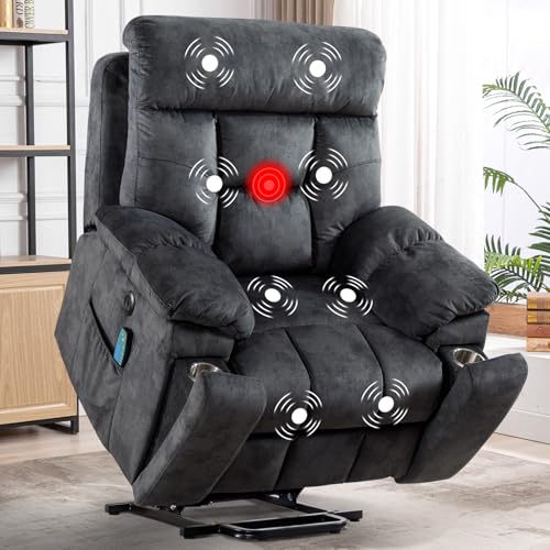 CANMOV Large Power Lift Recliner Chair with Massage and Heat for Elderly Big and Tall People, Overstuffed Wide Recliners with 2 Cup Holders, Side Pocket and USB Port, Camel