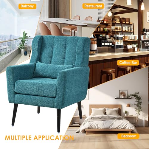 Modern Accent Chair Set of 2,Upholstered Foam Filled Living Room Chairs,Comfy Reading Chair,Mid Century Modern Chair with Chenille Fabric,Lounge Arm Chairs Armchair for Living Room Bedroom (Dark Blue)