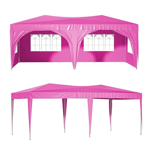 10x20 White Pop Up Canopy Tent Heavy Duty with 6 sidewalls Commercial Outdoor Party Tent Event Wedding Tents Instant Canopy Gazebo with Carry Bag UPF 50+ Waterproof Adjustable Height