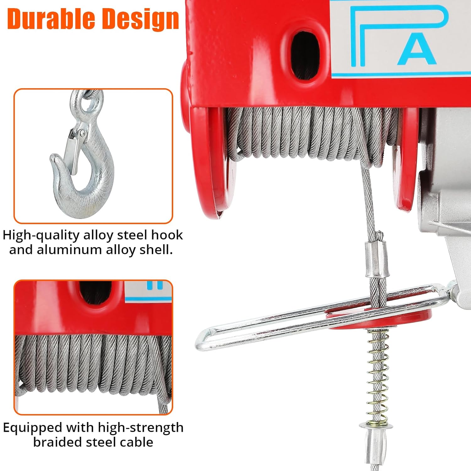 Electric Hoist 1760lbs, TROPOW Electric Hoist 39FT Single Cable Lifting Height, Electric Steel Wire Winch for Garage Warehouse Factory