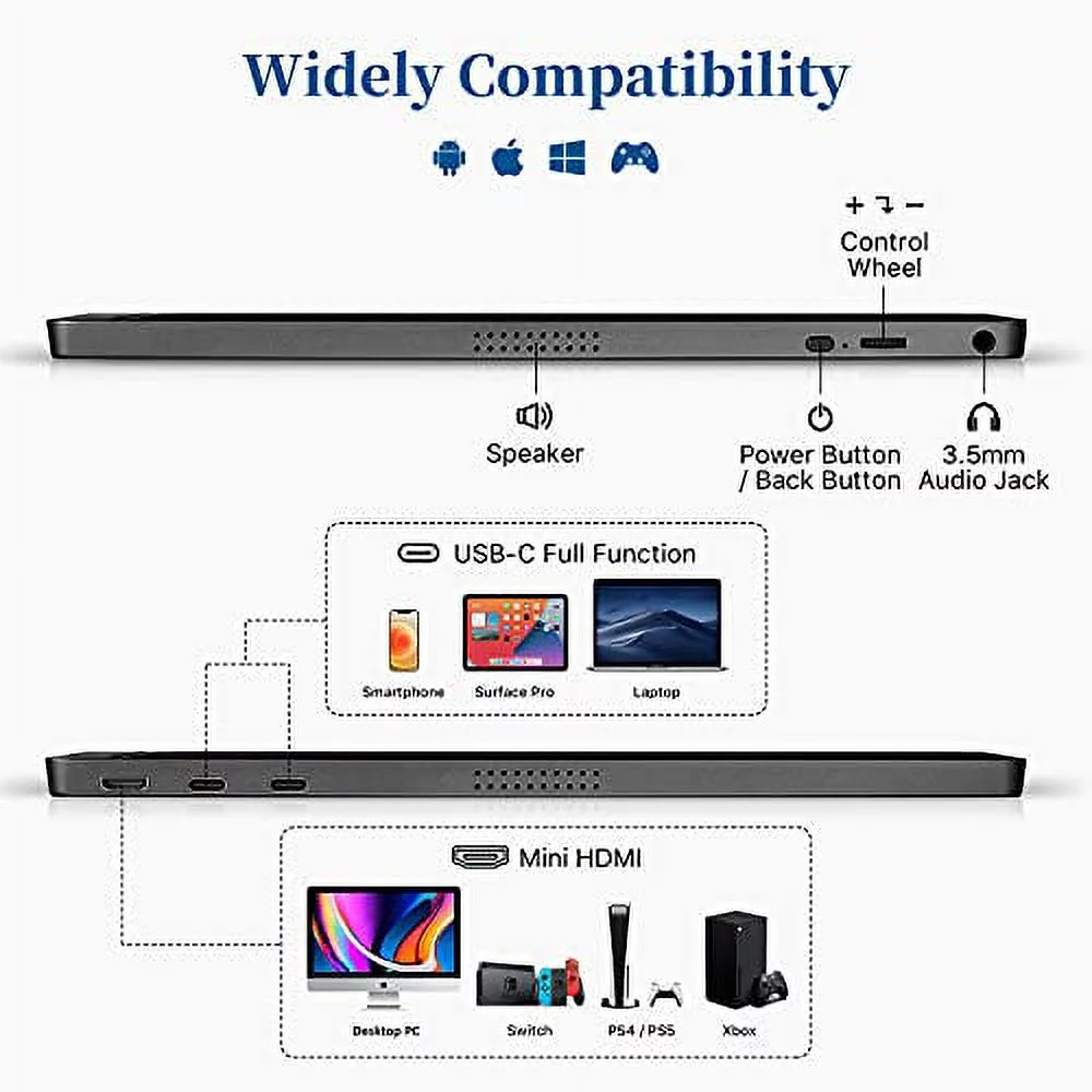 Portable Monitor - KYY 15.6'' 1080P FHD USB-C Portable Laptop Monitors w/Smart Cover & Dual Speaker, HDMI Computer Display IPS HDR External Gaming Monitor for PC Phone Mac Xbox PS4 Switch[Upgraded]