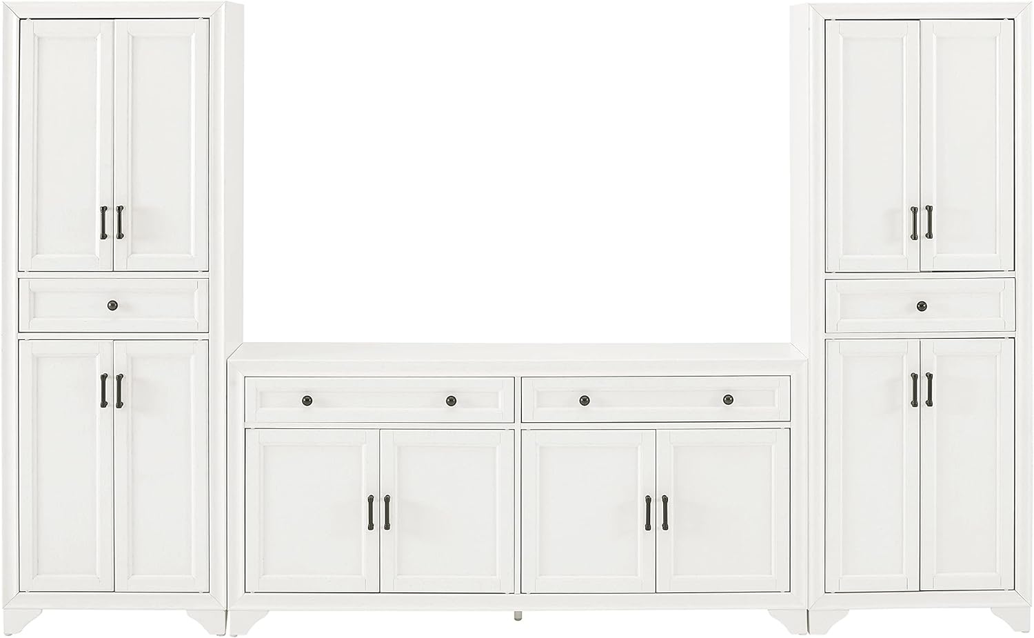 Crosley Furniture Tara 3-Piece Entertainment Set with Sideboard and 2 Storage Cabinets, Distressed White