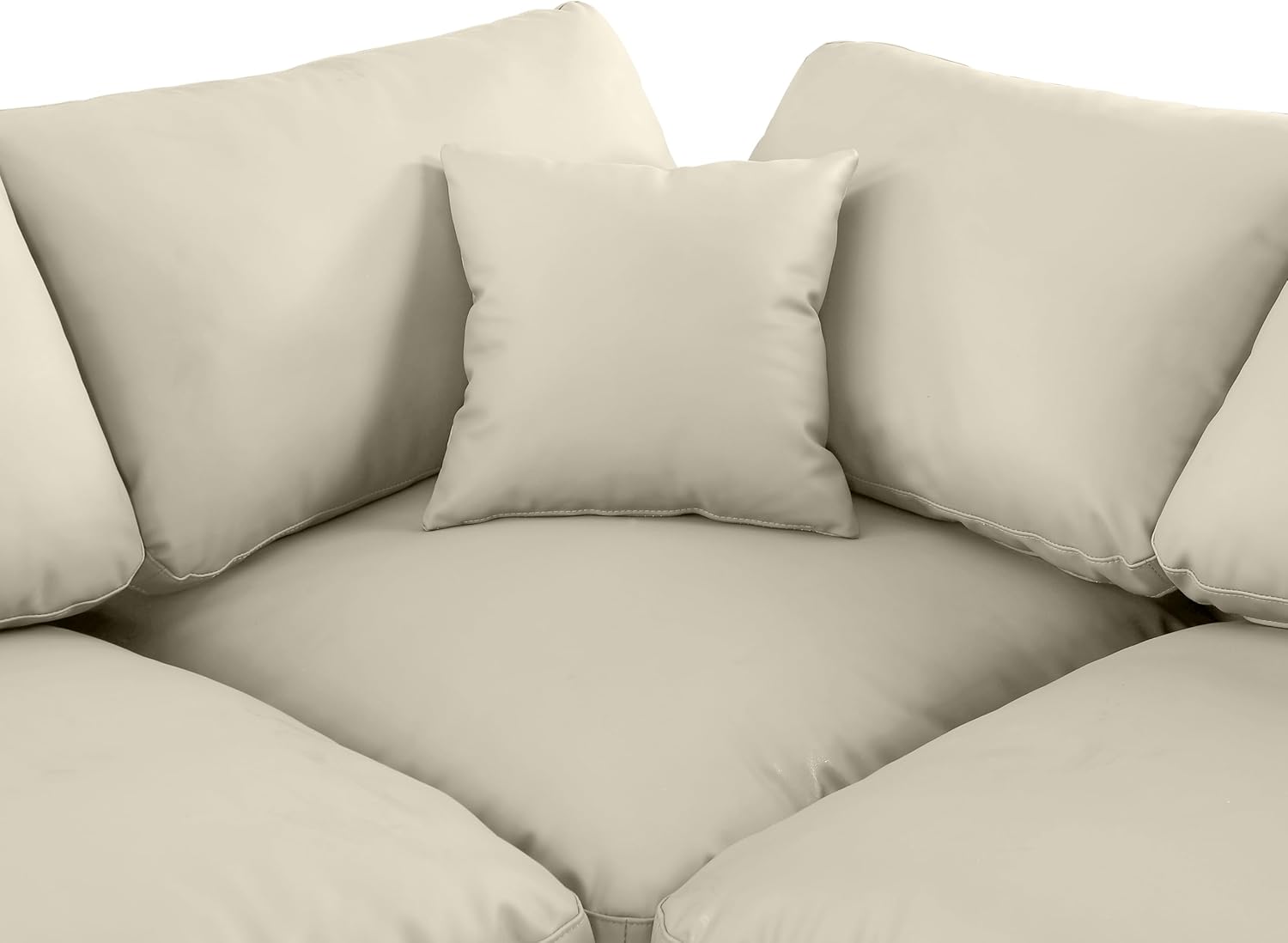 Meridian Furniture Comfy Collection Modern | Contemporary Upholstered Modular Sectional, Soft Vegan Leather, Fiber-Filled, 120" W x 120" D x 35" H, Cream