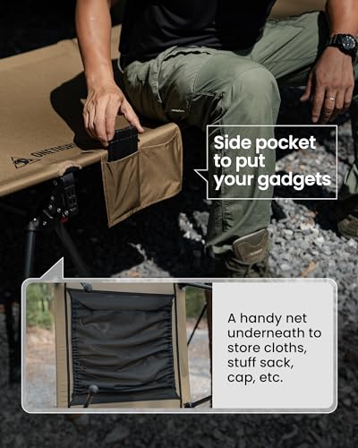 OneTigris SUPRANUBIS Camping Cot, Height Adjustable with Cot Leg Extenders, Strong Support 330lbs, Portable Folding Bed for Camping, Hiking, Travel, Truck, Beach, Office Nap (Ranger Green)