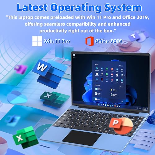 14 "Blue Laptop Computer, Ultra-Light and Portable, Celeron N5105,DDR4 16GB RAM 512G SSD, FHD(1920 x 1080) IPS,Win 11 Pro PC, Convertible 180°,Perfect for Study/Travel Work/Office/Play (512G SSD)
