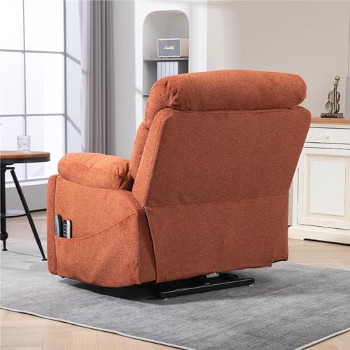 Light Grey Recliner Chair for Elderly | Tall and Big Man 400lbs | Chenille | Power Lift, Lay Flat, Stand Up, Wireless Charging Device, Extended Footrest, Massage Heat, Cup Holder, Lumbar Pillow