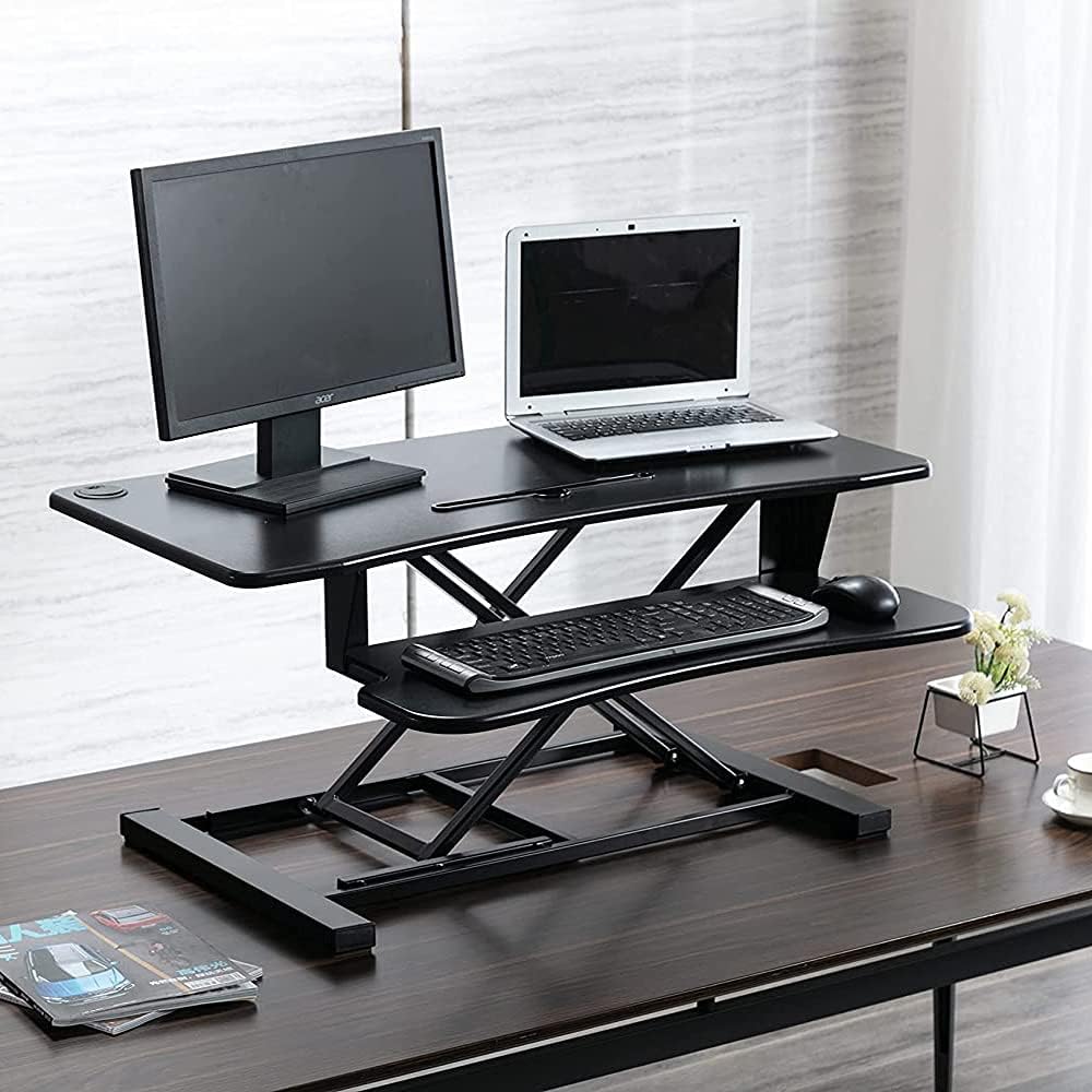 32 Inch Adjustable Height Standing Desk Converter Wide Laptop Riser or Dual Monitor Workstation, Black
