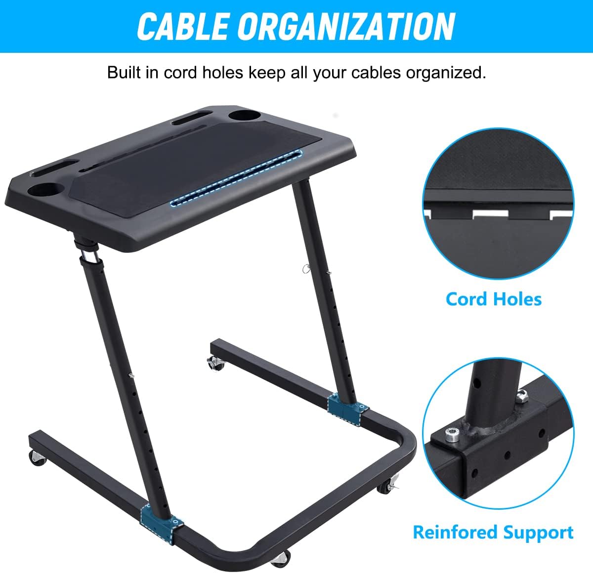Racketon Large Panel Height Adjustable Bike Trainer Desk Portable Workstation Standing Desk Indoor Cycling Fitness Desk