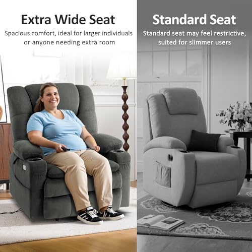 MCombo Large Triple Motor Power Lift Recliner Chair with Massage and Dual Heating, Adjustable Headrest for Tall Elderly People, Fabric 7634 (Grey, Large)