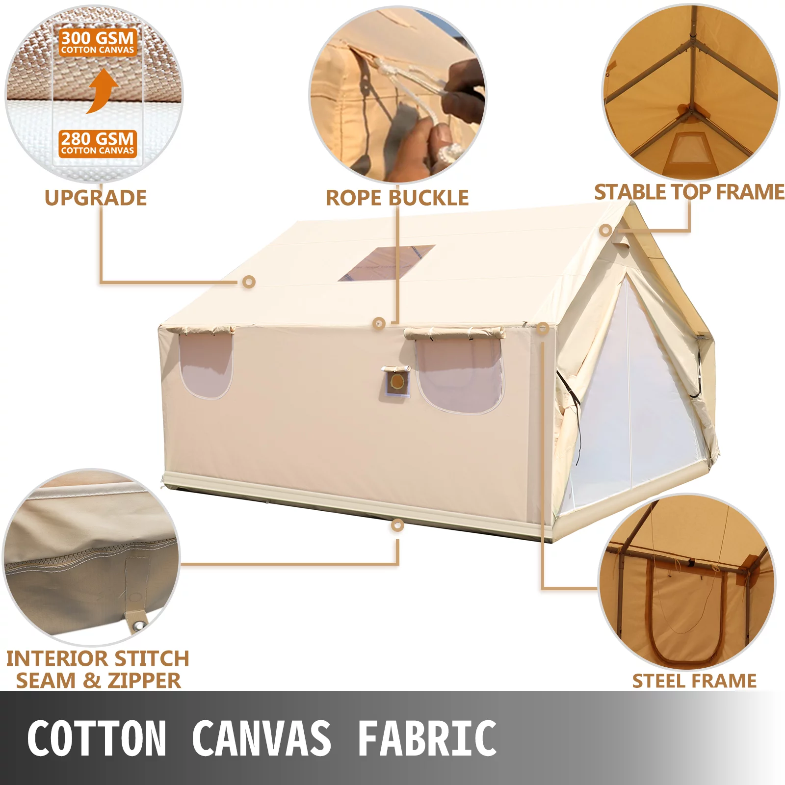 VEVOR Canvas Wall Tent 10x12ft, Wall Tent with PVC Storm Flap, Large Canvas Wall Tent Waterproof, Camping Canvas Tents with Stove Hole for 6-8 People Outdoor Camping Hiking Party Hunting