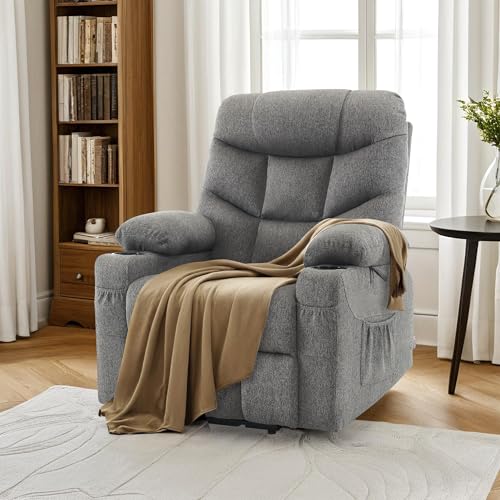 MCombo Power Lift Recliner Chair with Extended Footrest for Elderly People, Fabric 7287 (Navy Blue, Medium)