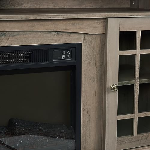 KUIKUI Electric Fireplace TV Stand for TVs up to 65", Electric Fireplace Stoves TV Console with Storage Space, Antique Entertainment Console Center with 23" Fireplace Insert for Living Room, Espresso