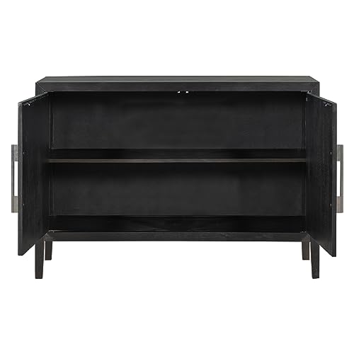 P PURLOVE Sideboard Storage Cabinet with 4 Doors, Retro Large Storage Space Buffet Cabinet with Adjustable Shelves, Sideboard for Hallway, Entryway, Living Room, Dining Room (Black)