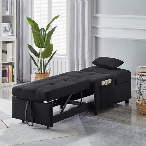 3-in-1 Multi-Functional Sofa Bed,Sleeper Chair Bed,Adjustable Backrest Recliner with Modern Linen Fabric for Bedroom Living Room Apartment Small Space (Grey)