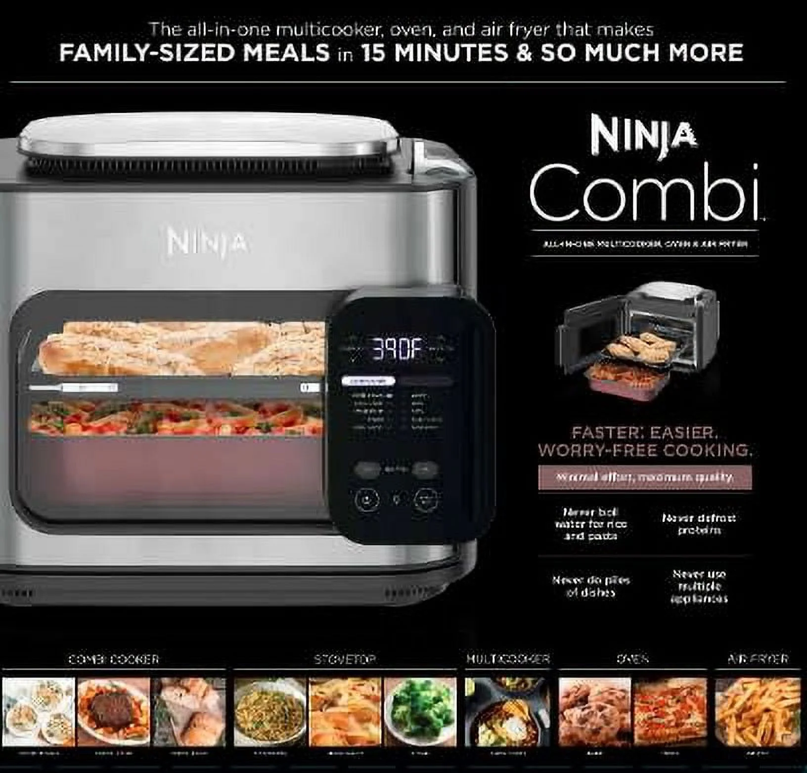 Ninja Combi All-in-One Multicooker, Oven, & Air Fryer, 10-in-1 Functions, Stainless Steel, SFP700