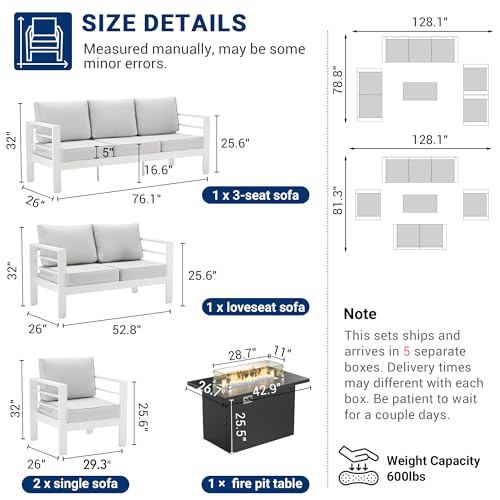 UDPATIO 8 Piece Aluminum Patio Furniture Set, Oversized Modern Outdoor Furniture Set with Olefin Fabric Cushion for Patio Deck Backyard, Dark Grey(with Waterproof Covers)