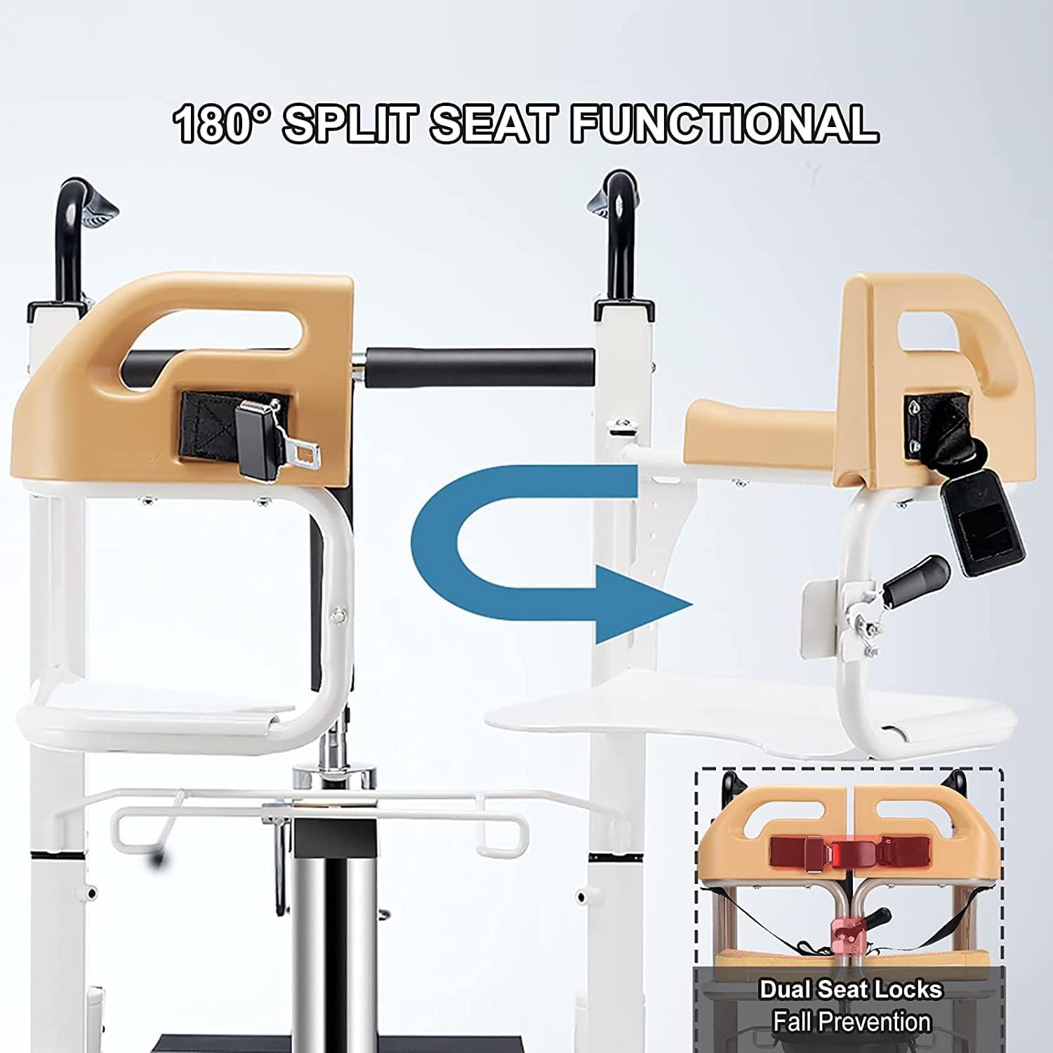 Patient Lift Lightweight Hydraulic Transfer Wheelchair for Home Use - 180° Split Seat and Bedside Commode with 290 Lb. Weight Capacity - Ideal Patient Lift Transfer Chair for Elderly