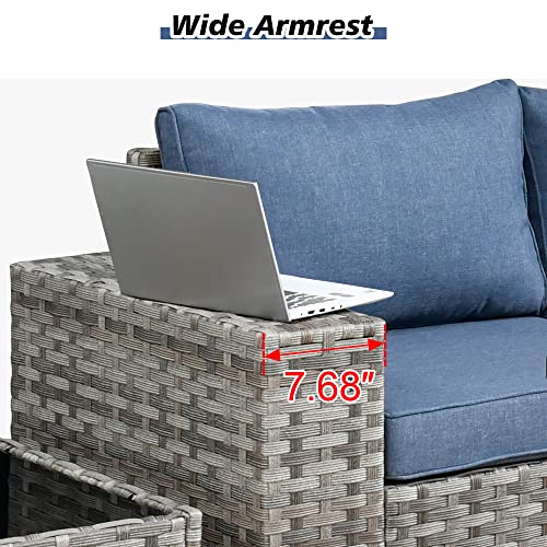 Outdoor Patio Sectional Furniture Sofa Set with Swivel Rocking Chair,8 Piece Modern Wicker Couch with Widened Armrest,Modular Conversation Seating Set for Garden(Orange Red)