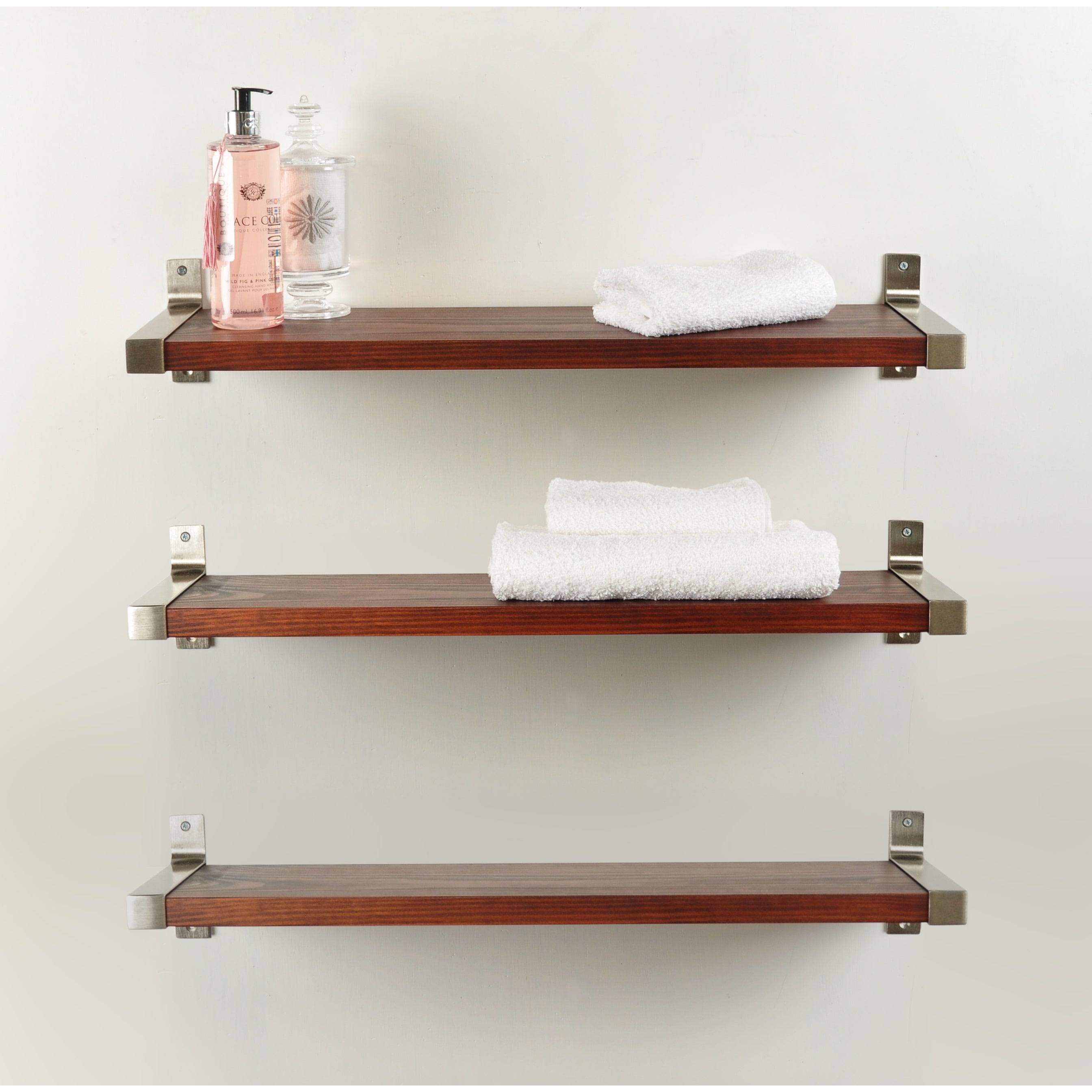 Industrial Modern 3-Piece Wood Wall Shelf Set White Washed 36 x 7.75