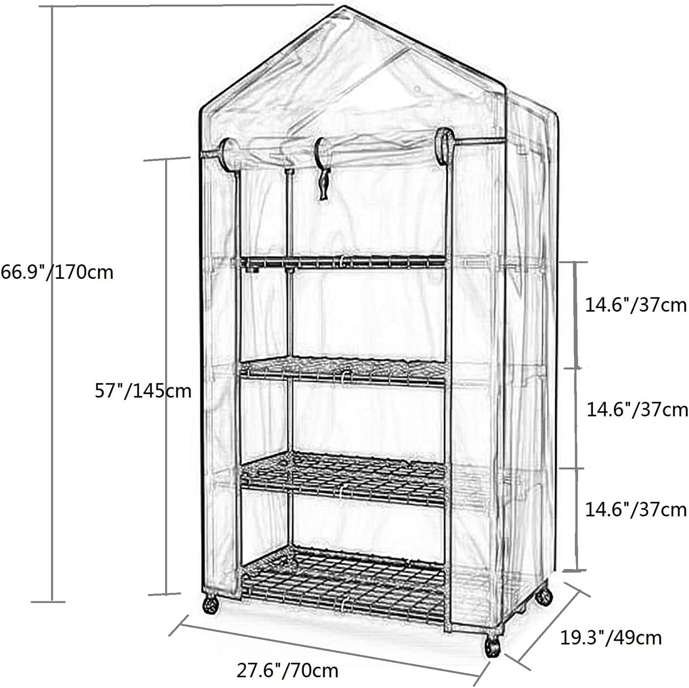 Portable Mini Greenhouse - 4 Tiers Indoor Outdoor Greenhouse with Wheels-Use in Any Season for Plants - 27.6" W x19.3 Dx66.9 H